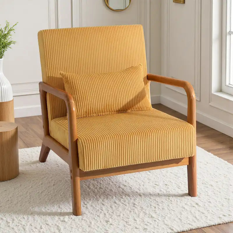 Fauteuil d'appoint en velours côtelé en bois massif Uixe Mid-Century