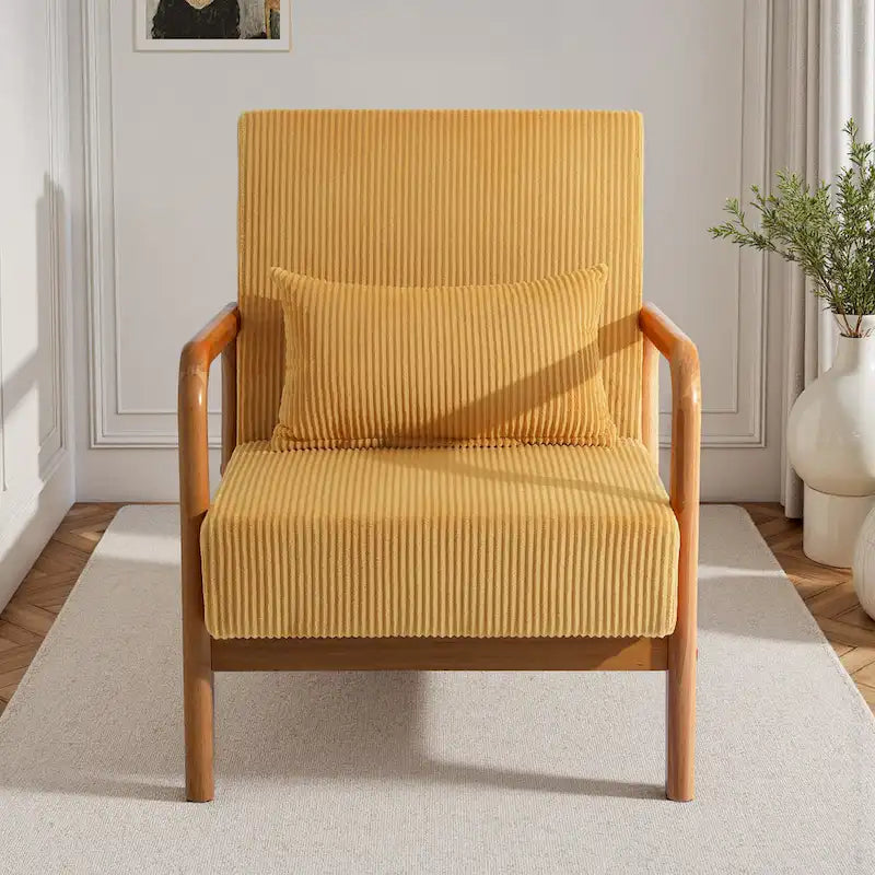 Fauteuil d'appoint en velours côtelé en bois massif Uixe Mid-Century