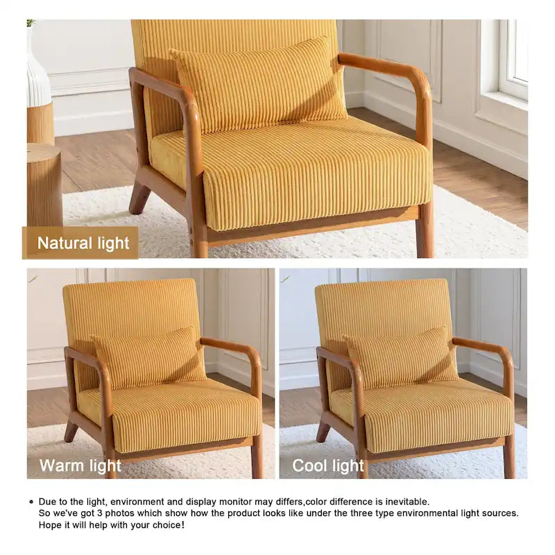 Fauteuil d'appoint en velours côtelé en bois massif Uixe Mid-Century