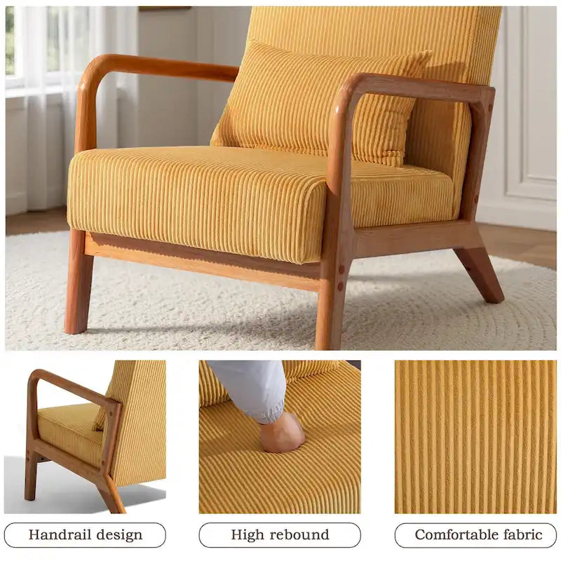 Fauteuil d'appoint en velours côtelé en bois massif Uixe Mid-Century
