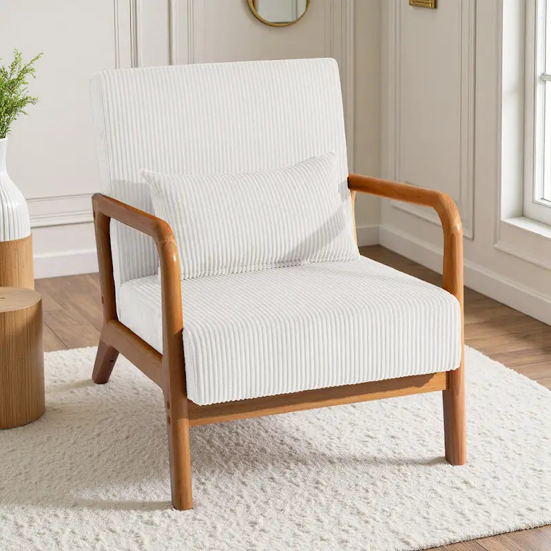 Fauteuil d'appoint en velours côtelé en bois massif Uixe Mid-Century