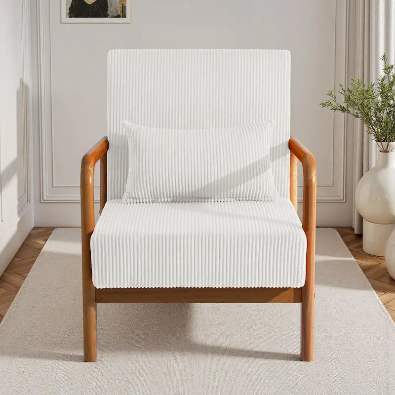 Fauteuil d'appoint en velours côtelé en bois massif Uixe Mid-Century