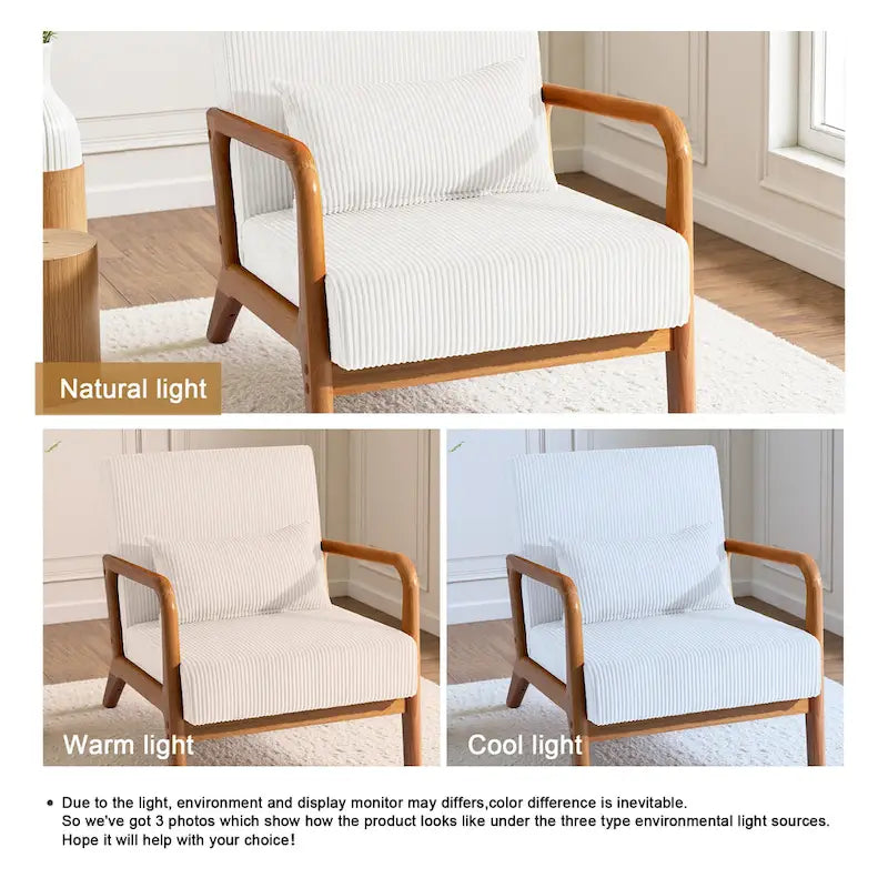 Fauteuil d'appoint en velours côtelé en bois massif Uixe Mid-Century