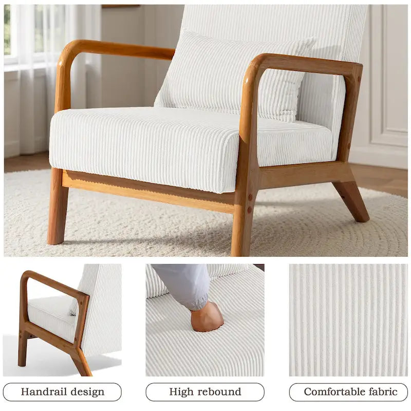 Fauteuil d'appoint en velours côtelé en bois massif Uixe Mid-Century