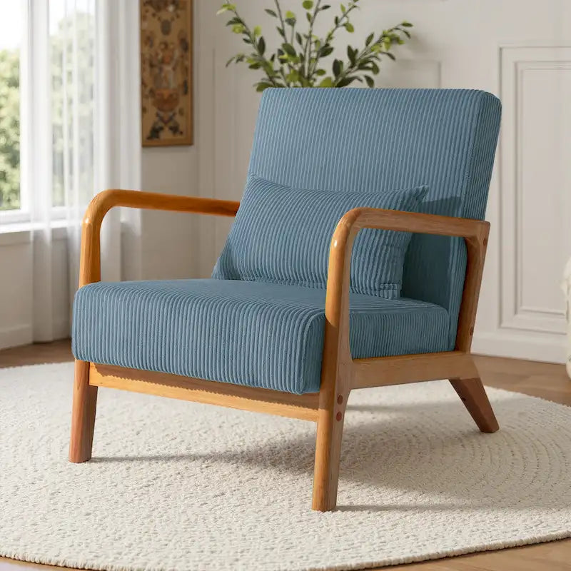Fauteuil d'appoint en velours côtelé en bois massif Uixe Mid-Century