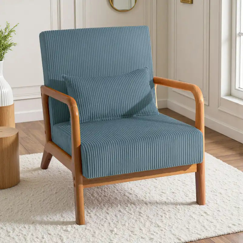 Fauteuil d'appoint en velours côtelé en bois massif Uixe Mid-Century