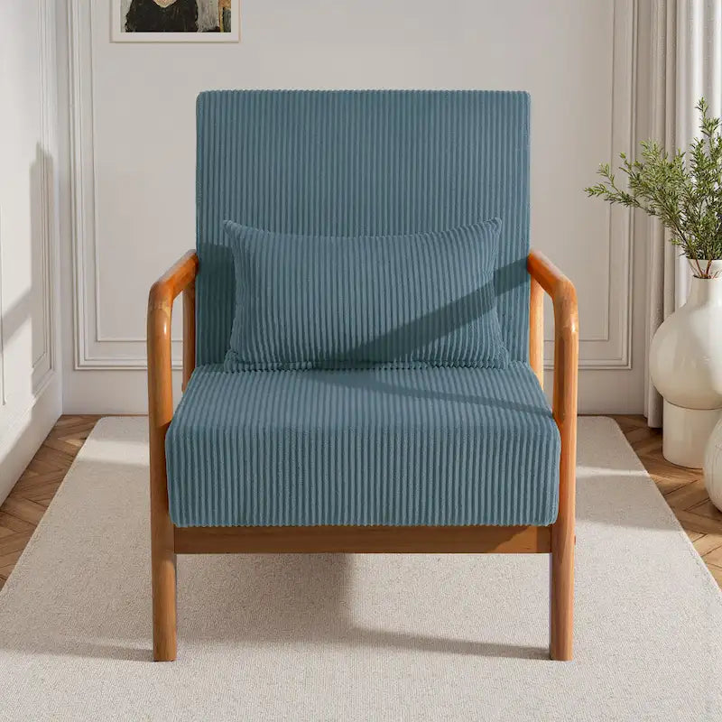 Fauteuil d'appoint en velours côtelé en bois massif Uixe Mid-Century