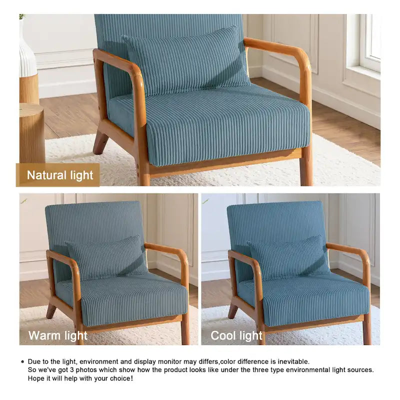 Fauteuil d'appoint en velours côtelé en bois massif Uixe Mid-Century