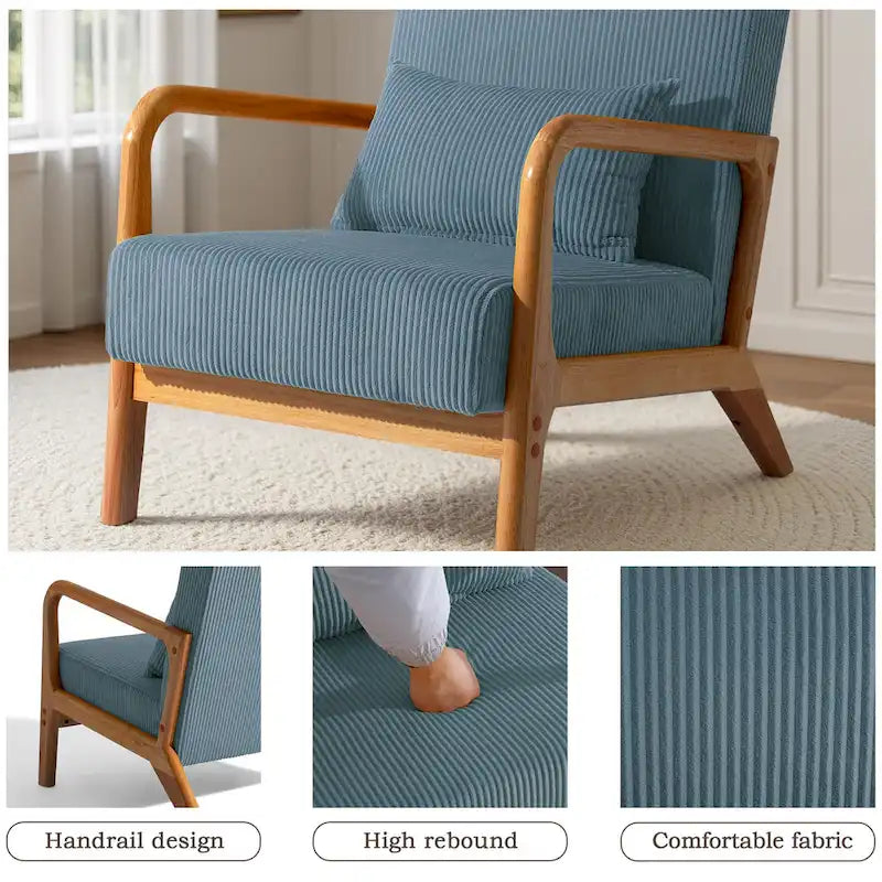 Fauteuil d'appoint en velours côtelé en bois massif Uixe Mid-Century