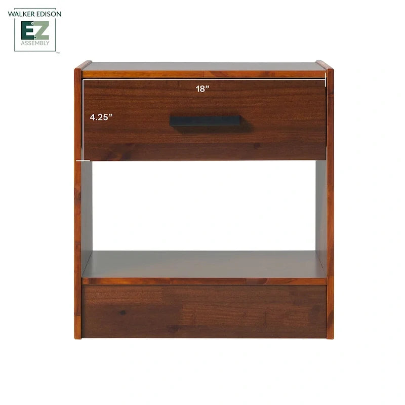 Comodino moderno Walker Edison con 1 cassetto in legno massello e montaggio facile