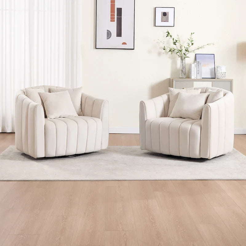 Lot de 2 fauteuils pivotants rembourrés 40,4 W, fauteuil pivotant simple et moderne avec oreillers