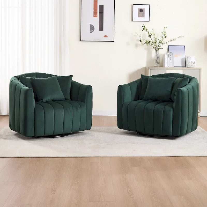 Lot de 2 fauteuils pivotants rembourrés 40,4 W, fauteuil pivotant simple et moderne avec oreillers