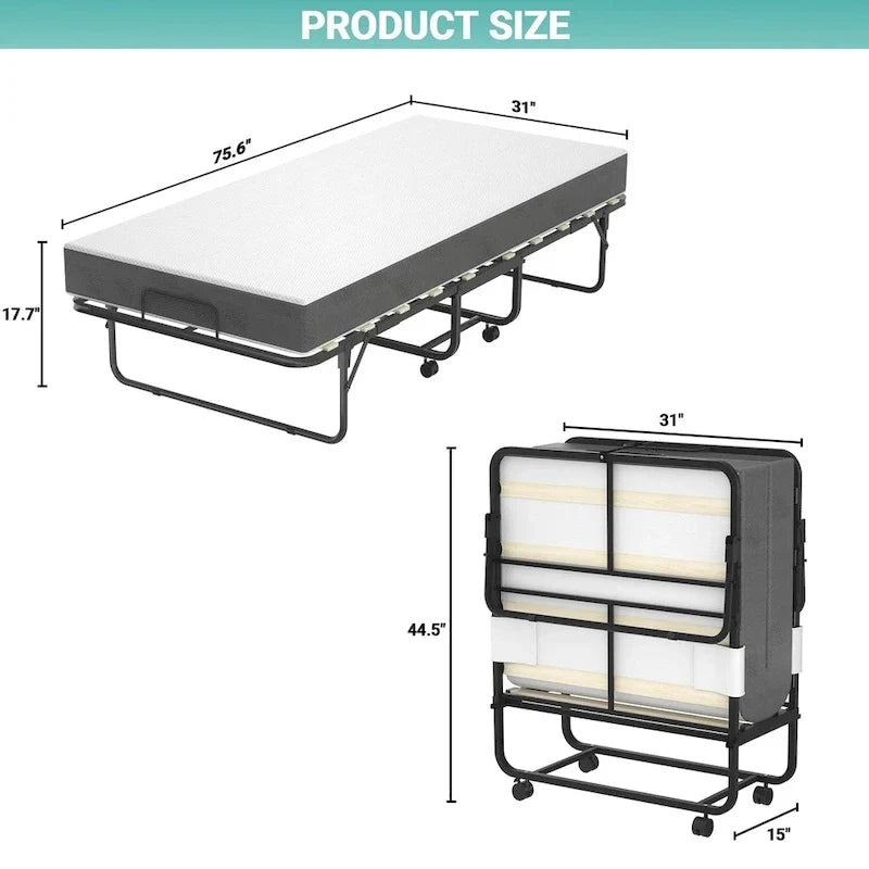 Letto Pieghevole con Materasso in Memory Foam da 13 cm, Letto Singolo Piccolo per Ospiti Extra con Ruote