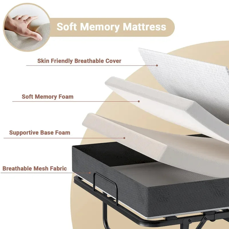 Letto Pieghevole con Materasso in Memory Foam da 13 cm, Letto Singolo Piccolo per Ospiti Extra con Ruote
