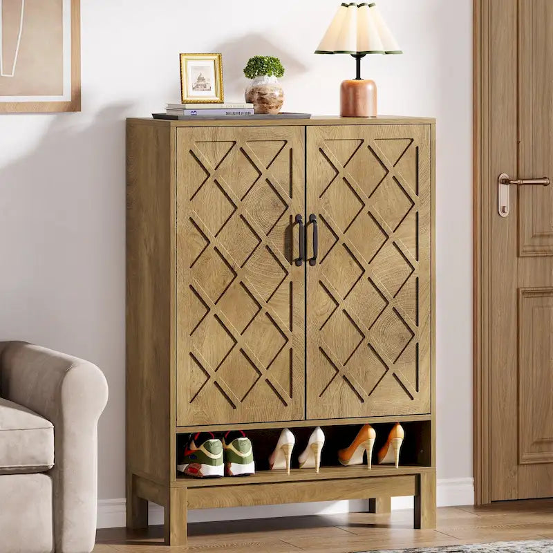 Meuble de rangement pour chaussures avec portes, étagère à chaussures réglable à 6 niveaux de style fermier