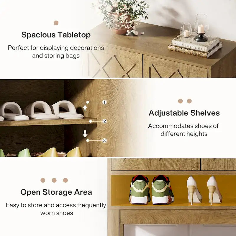 Meuble de rangement pour chaussures avec portes, étagère à chaussures réglable à 6 niveaux de style fermier