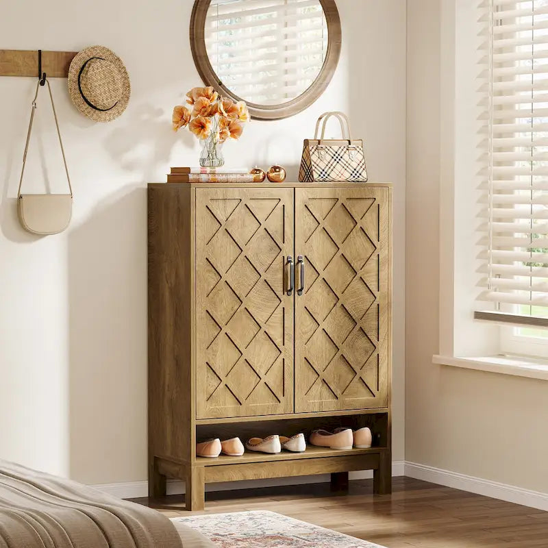 Meuble de rangement pour chaussures avec portes, étagère à chaussures réglable à 6 niveaux de style fermier