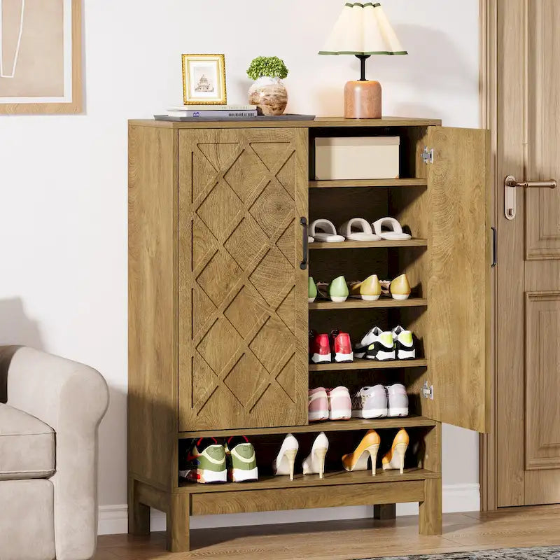 Meuble de rangement pour chaussures avec portes, étagère à chaussures réglable à 6 niveaux de style fermier