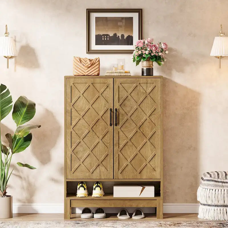 Meuble de rangement pour chaussures avec portes, étagère à chaussures réglable à 6 niveaux de style fermier