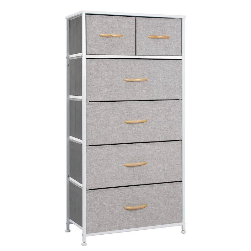 Commode combinée à six tiroirs en acier marron et tissu 23