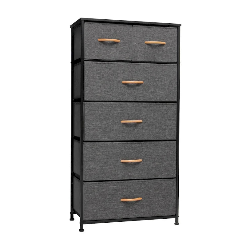 Commode combinée à six tiroirs en acier marron et tissu 23