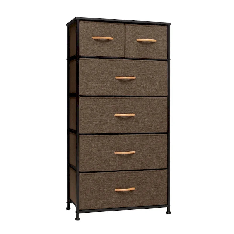 Commode combinée à six tiroirs en acier marron et tissu 23