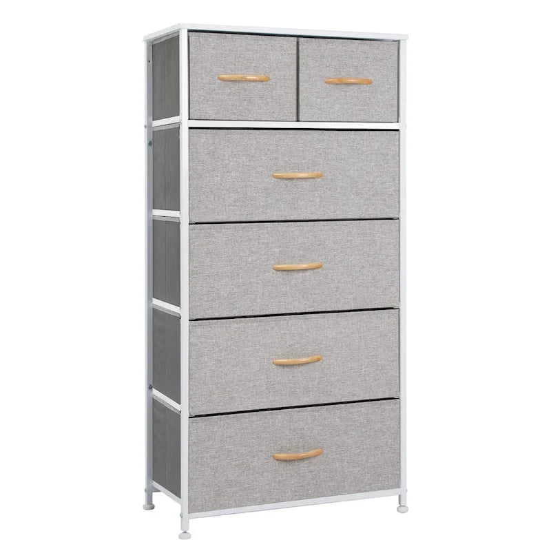 Commode combinée à six tiroirs en acier marron et tissu 23