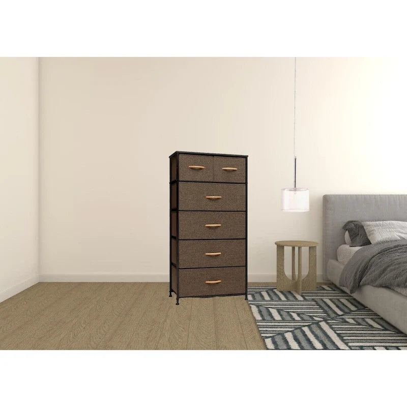 Commode combinée à six tiroirs en acier marron et tissu 23