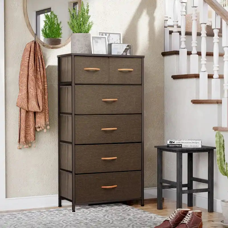 Commode combinée à six tiroirs en acier marron et tissu 23