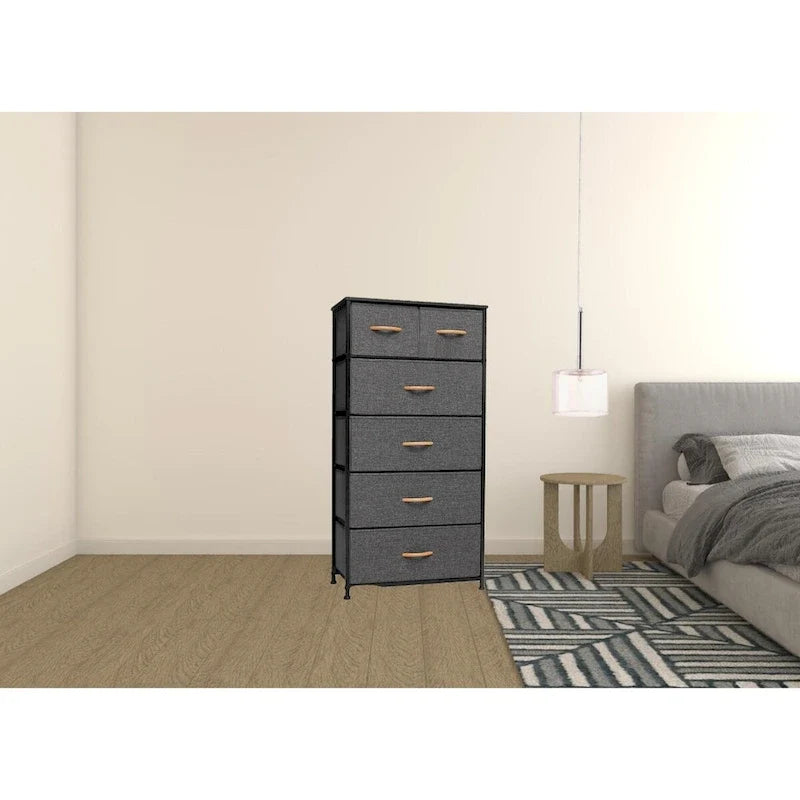 Commode combinée à six tiroirs en acier marron et tissu 23