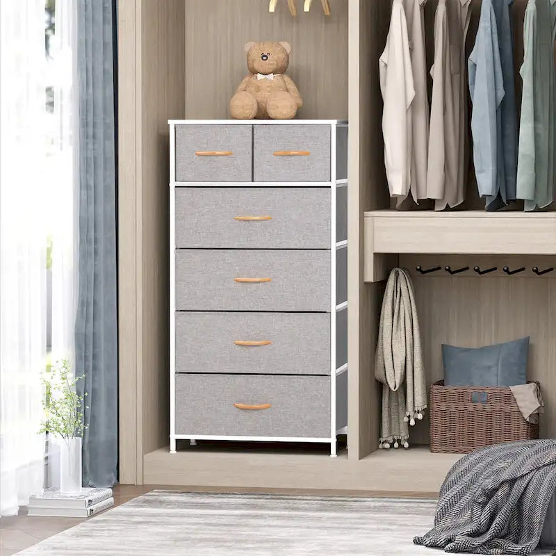 Commode combinée à six tiroirs en acier marron et tissu 23