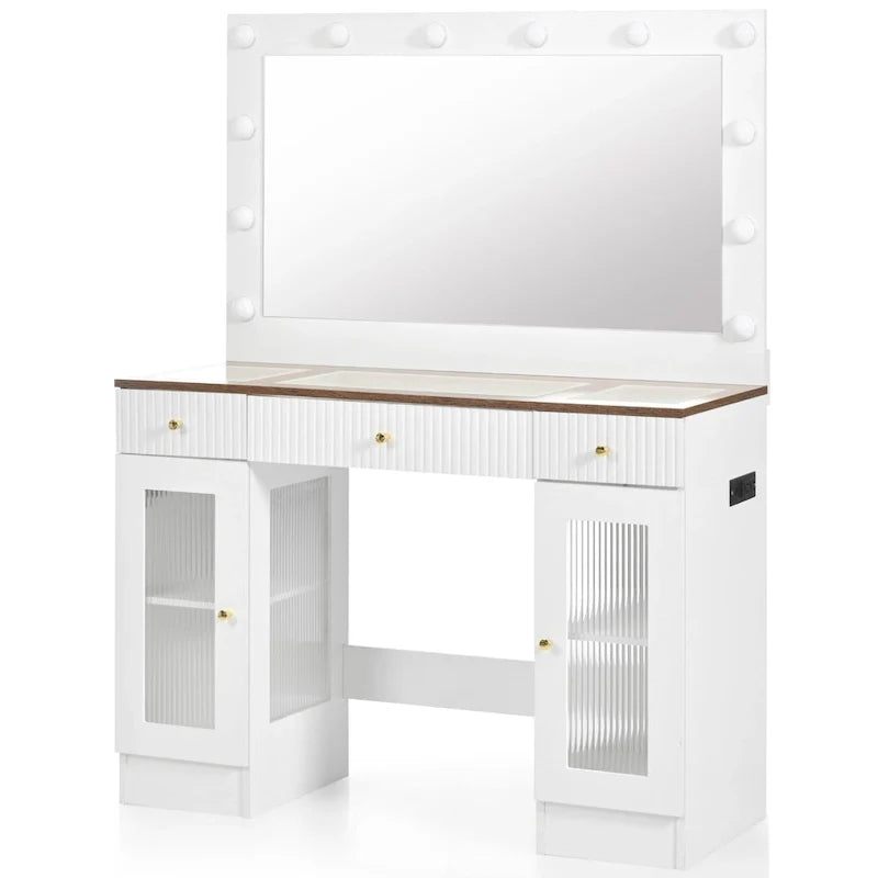 43.3 Vanity Desk with Large Mirror and Hollywood Bulbs