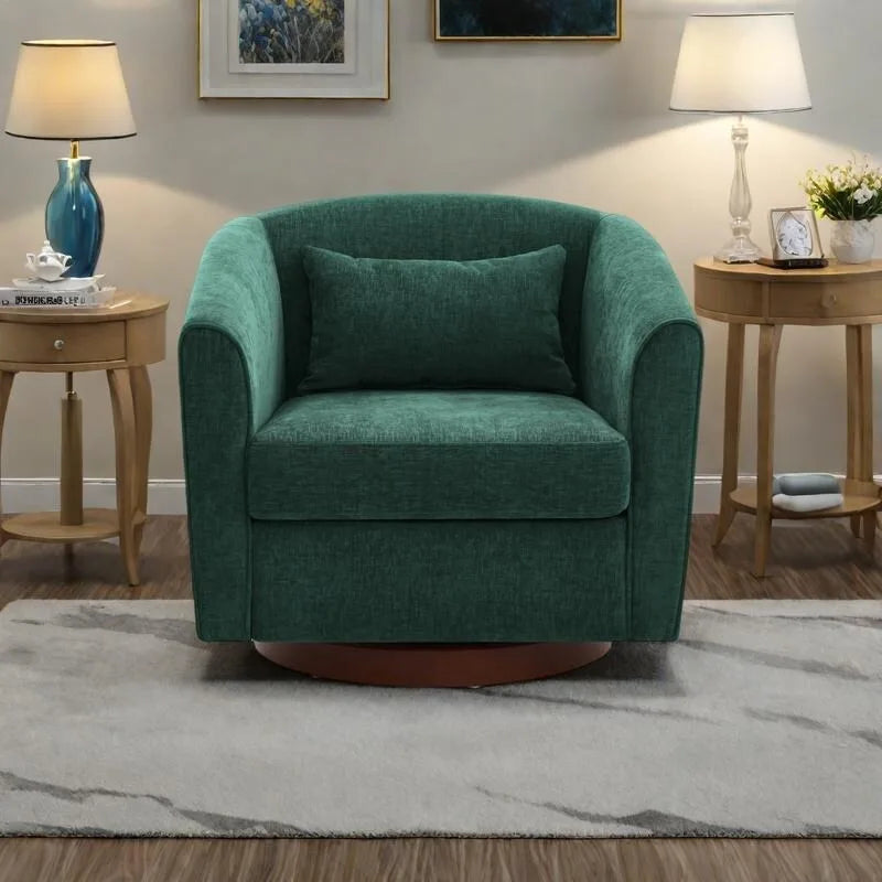 Chenille Swivel Accent Chair with 360 Rotation and Wood Base