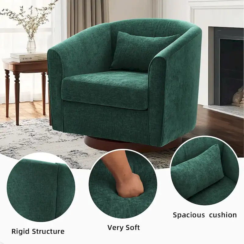 Chenille Swivel Accent Chair with 360 Rotation and Wood Base
