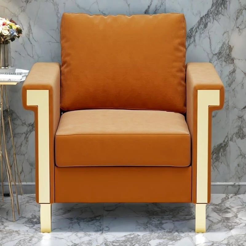 Fauteuil d'appoint en velours avec coussins amovibles et pieds en métal