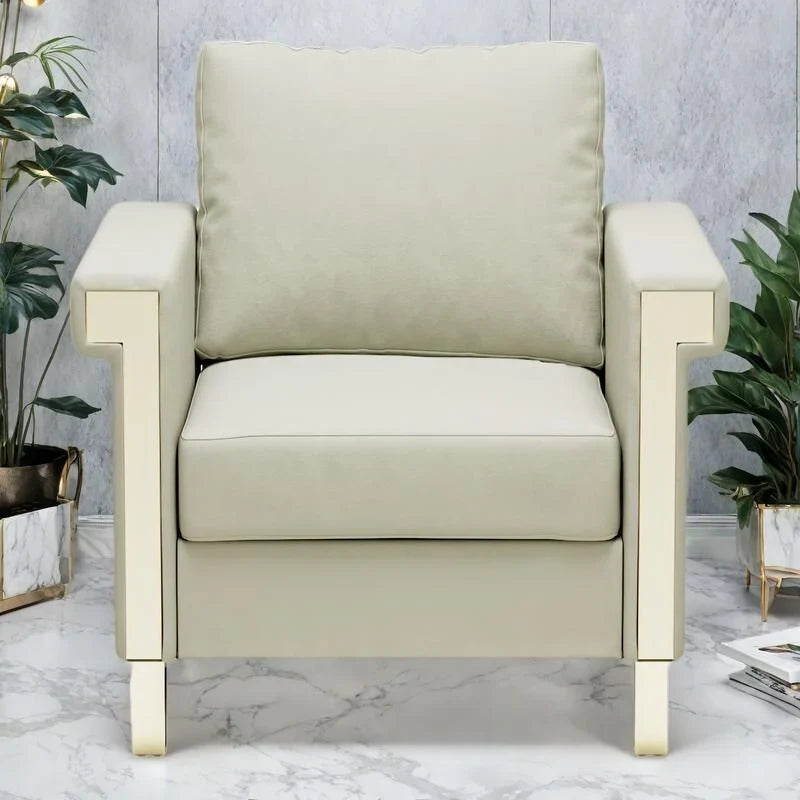 Velvet Accent Chair with Removable Cushions and Metal Legs