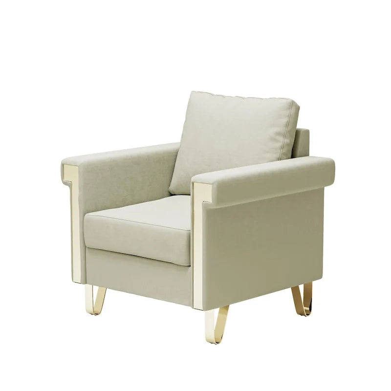 Velvet Accent Chair with Removable Cushions and Metal Legs