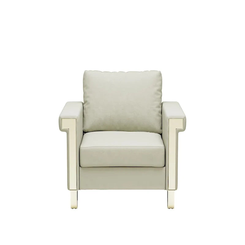 Velvet Accent Chair with Removable Cushions and Metal Legs
