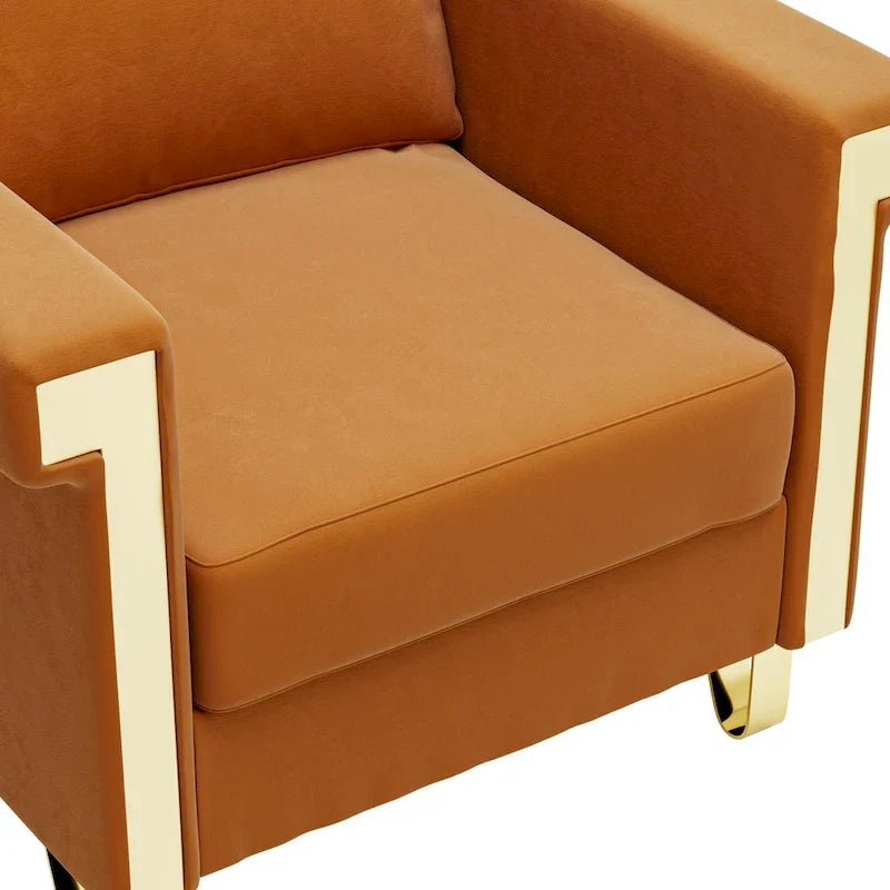 Velvet Accent Chair with Removable Cushions and Metal Legs