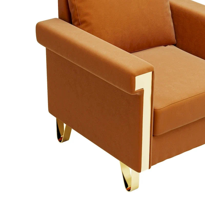 Velvet Accent Chair with Removable Cushions and Metal Legs