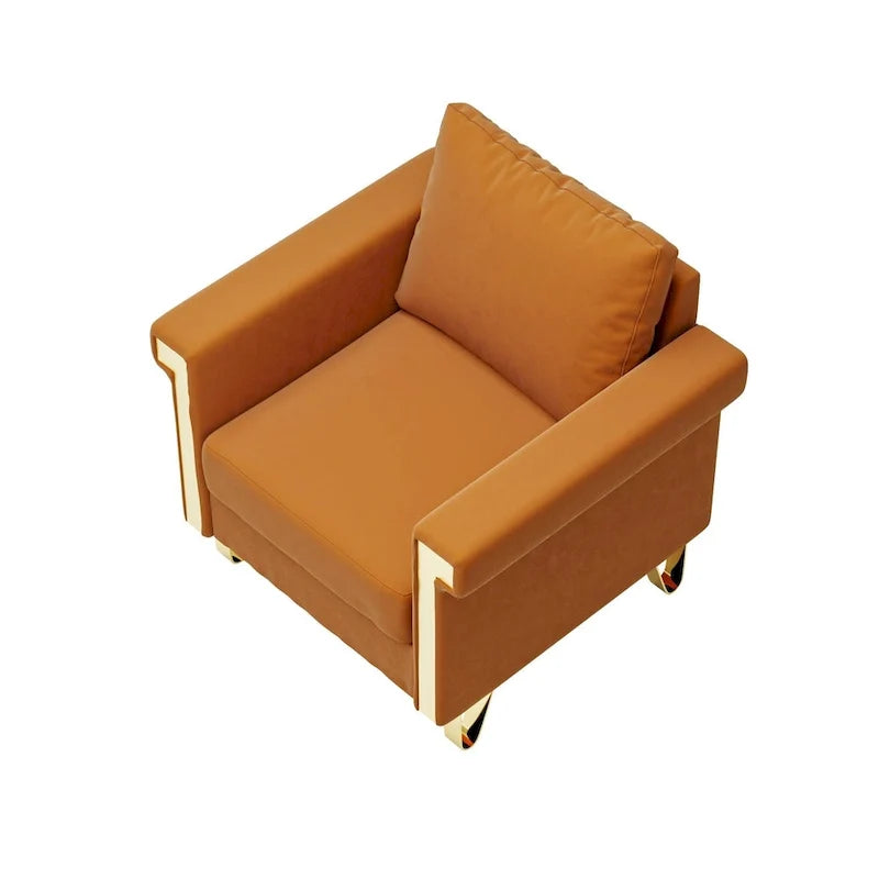 Velvet Accent Chair with Removable Cushions and Metal Legs