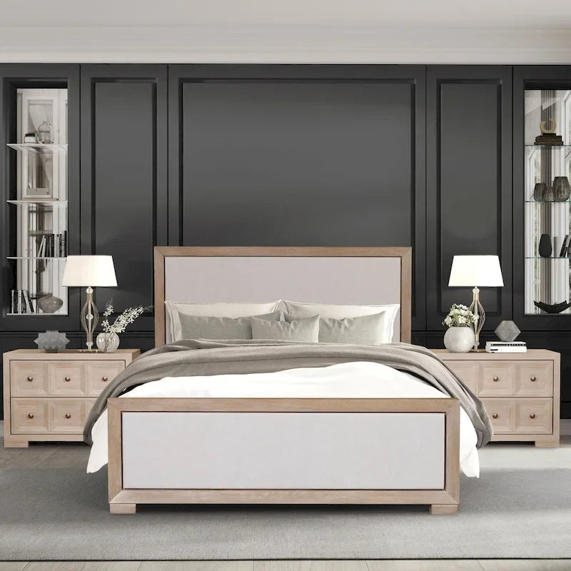 Lit capitonné Durem II de style moderne classique en bois massif de Furniture of America