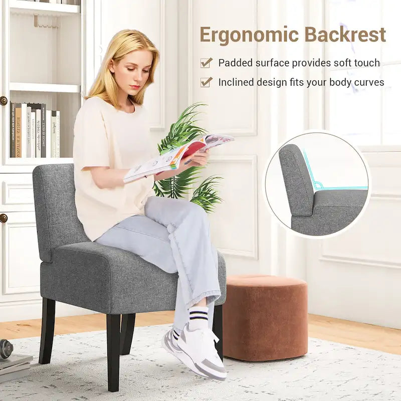 Chaise d'appoint sans accoudoirs Gymax avec pieds en bois d'hévéa, chaise de coiffeuse moderne pour