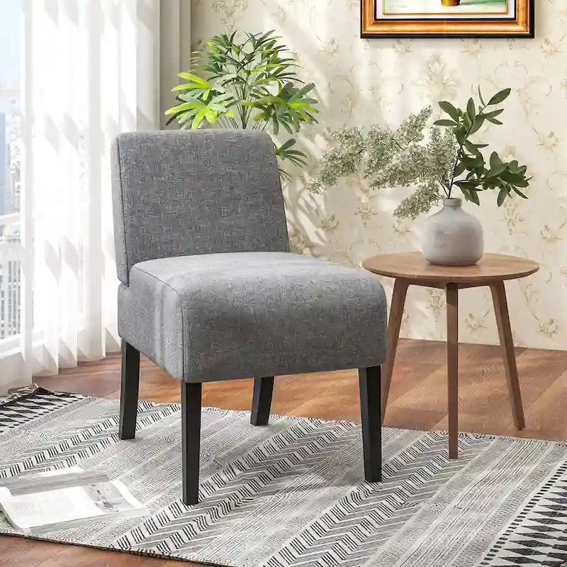 Chaise d'appoint sans accoudoirs Gymax avec pieds en bois d'hévéa, chaise de coiffeuse moderne pour