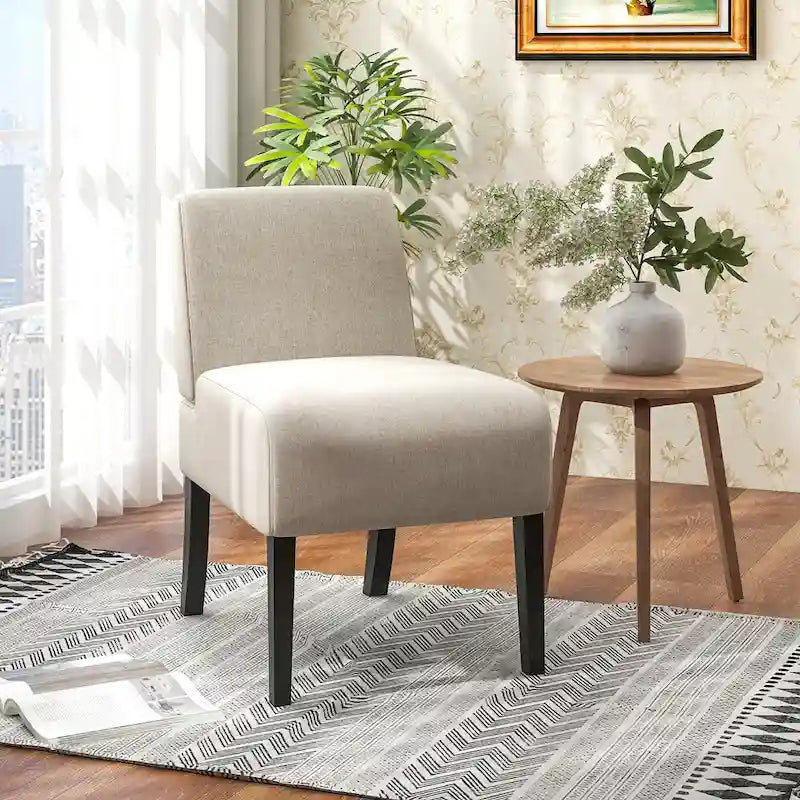 Chaise d'appoint sans accoudoirs Gymax avec pieds en bois d'hévéa, chaise de coiffeuse moderne pour