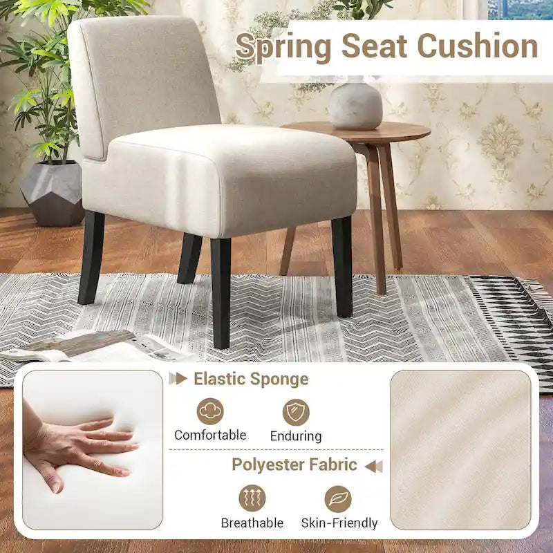 Chaise d'appoint sans accoudoirs Gymax avec pieds en bois d'hévéa, chaise de coiffeuse moderne pour
