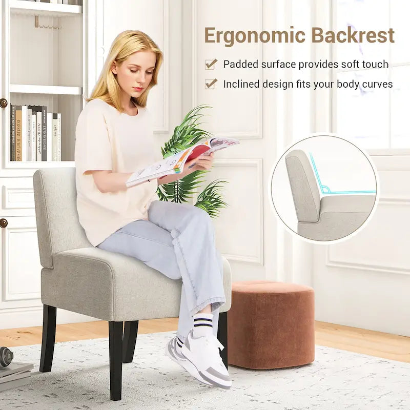Chaise d'appoint sans accoudoirs Gymax avec pieds en bois d'hévéa, chaise de coiffeuse moderne pour