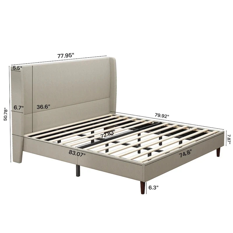 Letto a piattaforma King Size con gambe in legno massello e sistema di supporto a 12 doghe