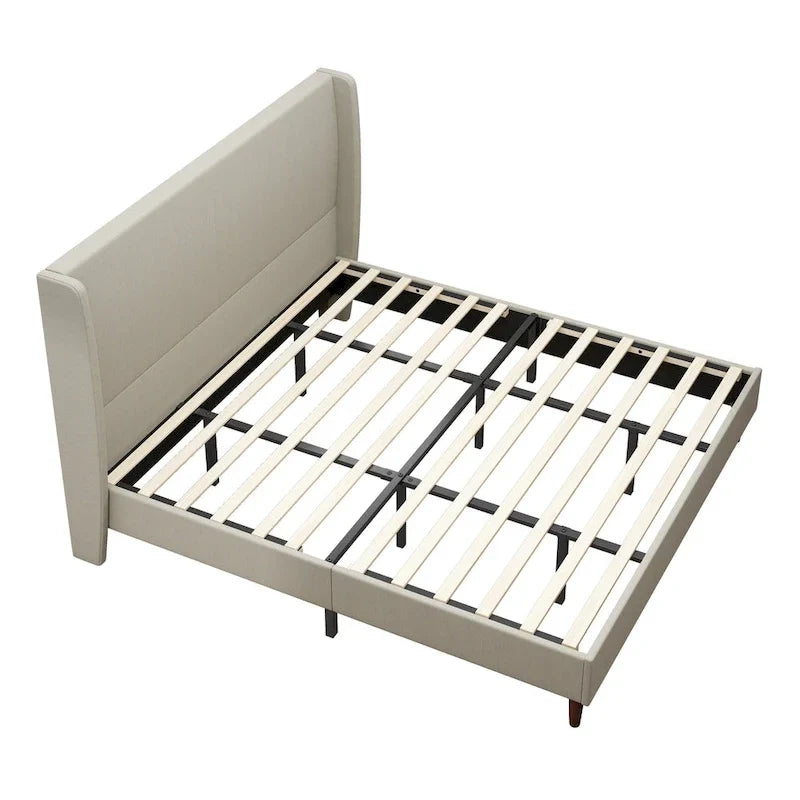 Letto a piattaforma King Size con gambe in legno massello e sistema di supporto a 12 doghe