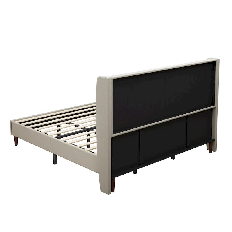 Letto a piattaforma King Size con gambe in legno massello e sistema di supporto a 12 doghe